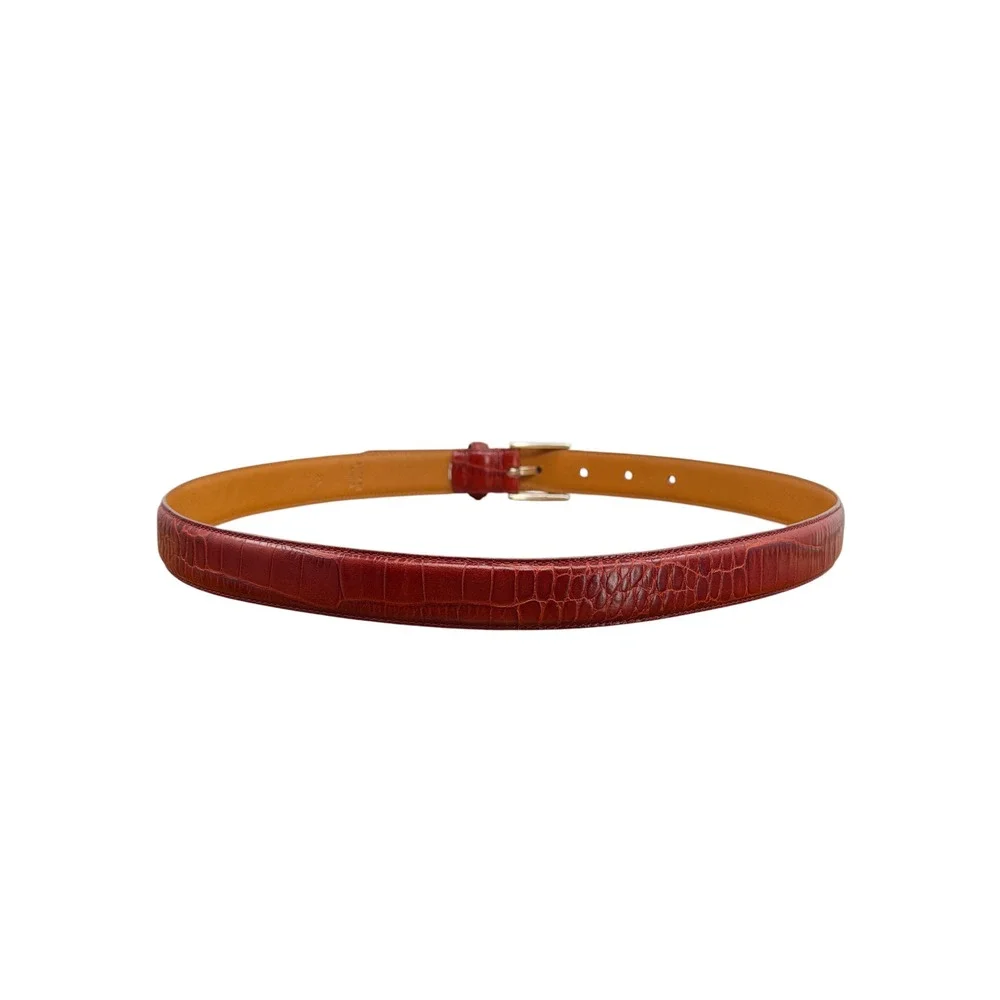 Lauren Ralph Lauren Red Skinny Belt Women SZ XL Embossed Leather Reptile Bold